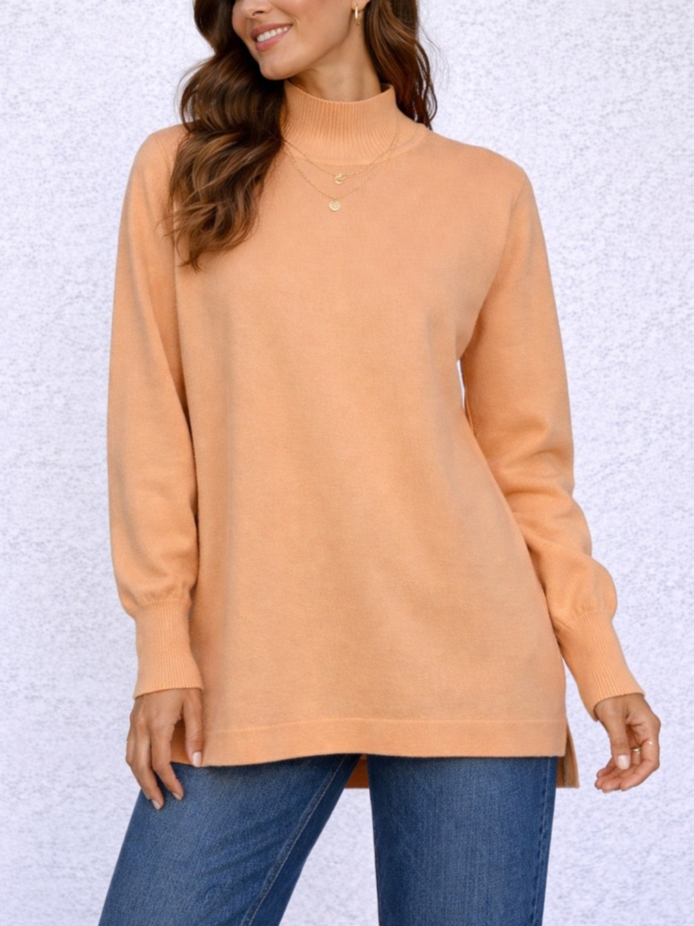 Vintage Bode Peach Merino Wool Tunic Sweater Mock Neck Long Sleeve Size L